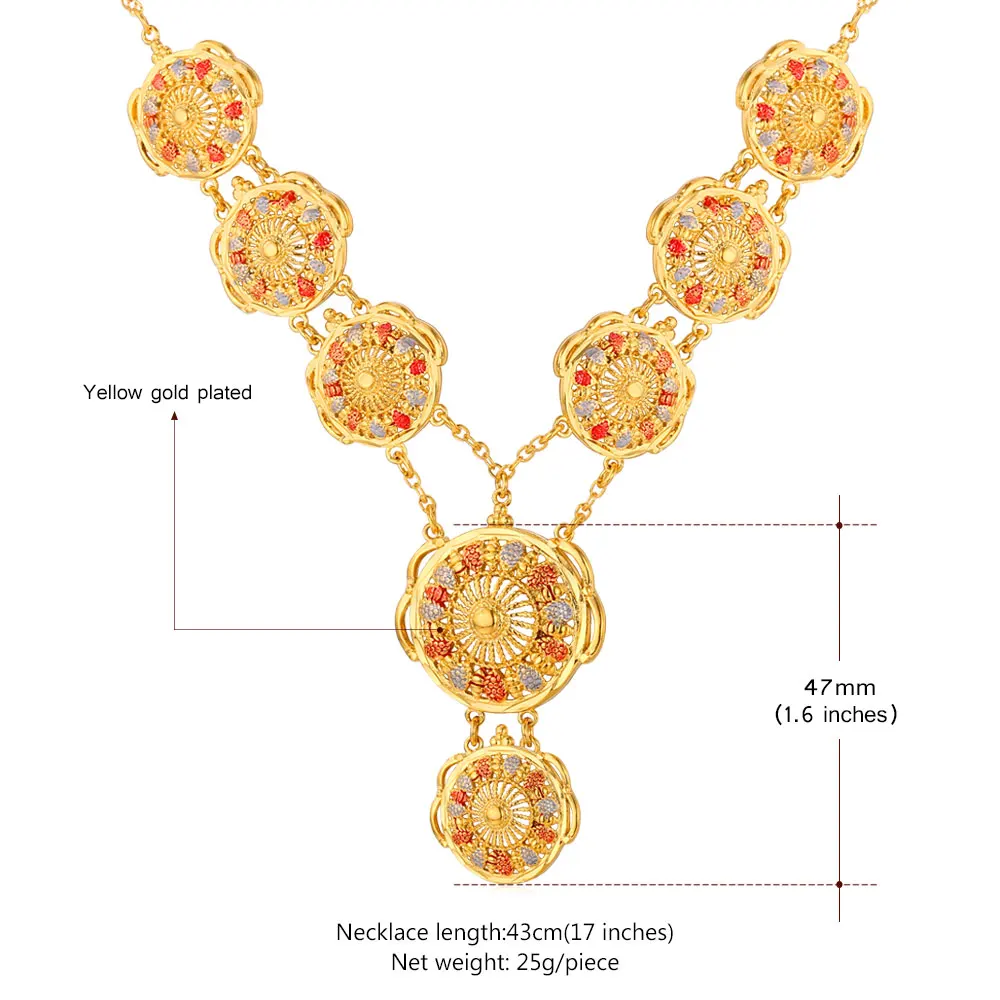 U7 Long Indian Necklace Pendant Trendy Gold Color Party Romantic Round Necklaces For Women Wedding Wholesale N400 | Украшения и