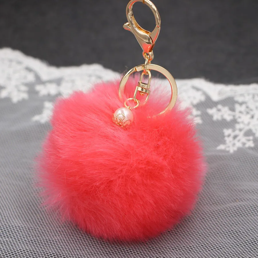 Big Faux Pearl Rabbit Fur Ball Keychain HandBag Ring Plush Porte Clef Artificial PomPom Key Chain Ornament Pom Pendant | Украшения и
