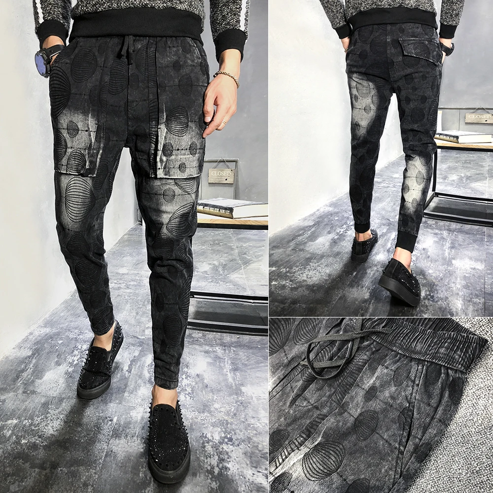 Горячие Штаны со скидкой Мужская мода Slim Fit мужские шаровары длиной до щиколотки с темным принтом Мужские джоггеры хип-хоп брюки мужские черные 36-28