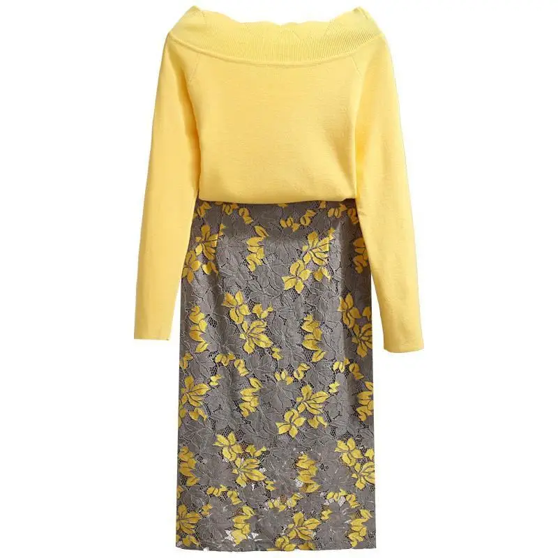 Женский комплект из 2 предметов осенне весенний элегантный свитер с оборками +