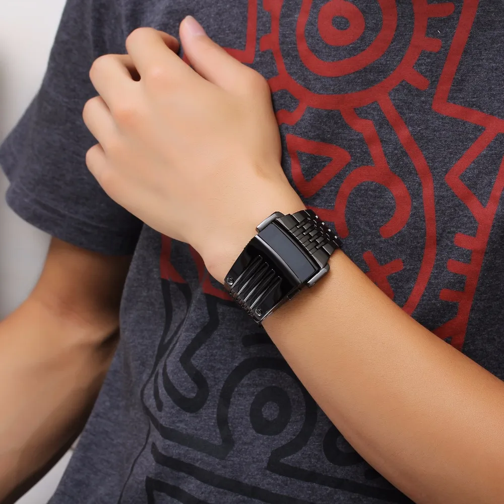 

Unique Iron Man's watch Steel Blue Red Digital LED luxury military Fashion Sport Dress Wrist Watch New Male clock male New
