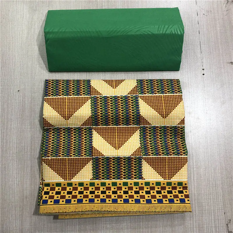 Yellow african kente prints wax fabric polyester sewing fabric wax style design african prints polyester 4 yards AW30