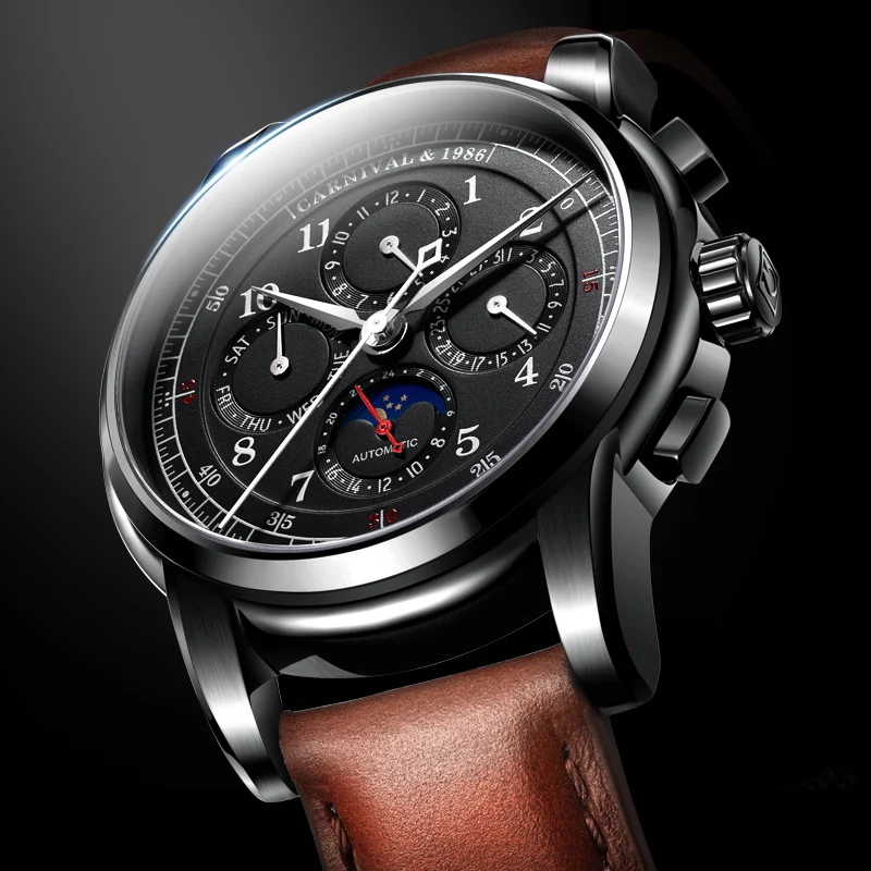 2018 модные многофункциональные часы Moon phase с циферблатом мужские карнавальные