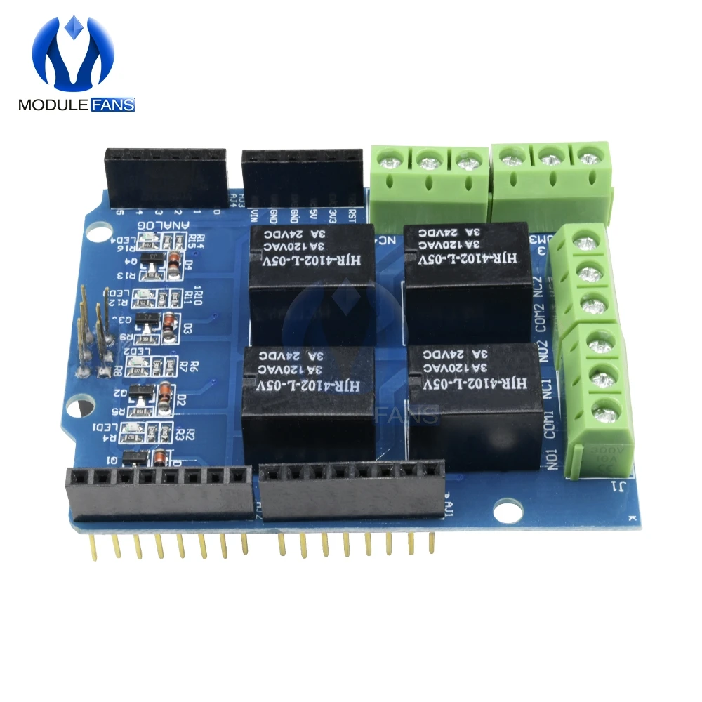 Релейный Щит 4 канальный модуль для Arduino плата расширения сигнала красный