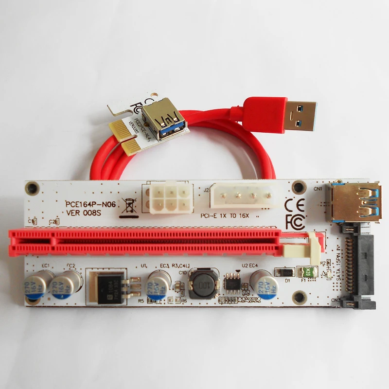 100 шт./лот VER008S 008 PCI Express PCIE E Райзер карта 008s адаптер Molex 4pin SATA 6PIN 1x до 16x светодиодный