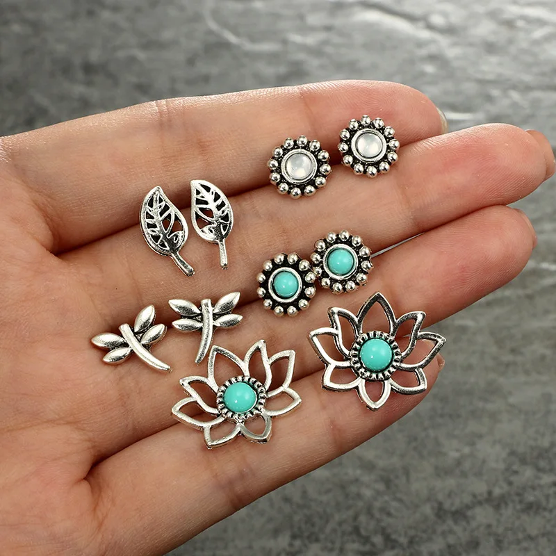 Стильные винтажные серьги гвоздики для девочек набор зеленых камней перо слон