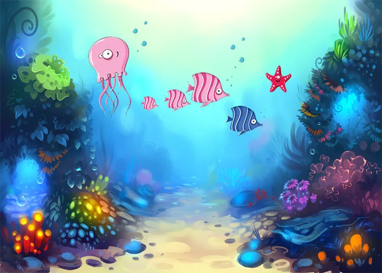 В соответствии с изображением морских рыб и Осьминог светящийся фон кораллами