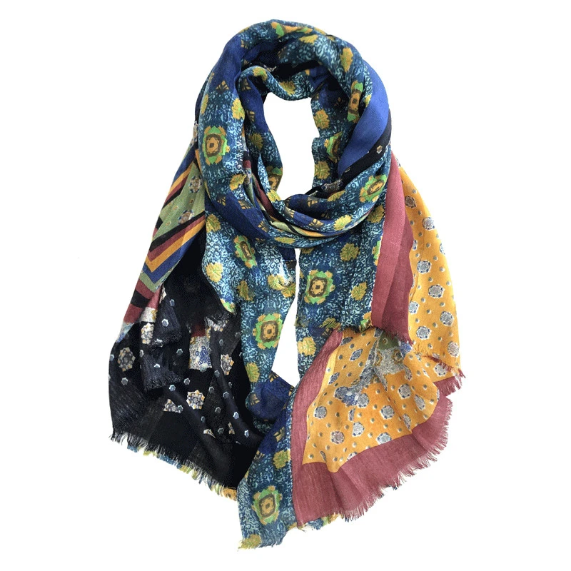 

silk cashmere wool blend women fashion mix color printed scarf shawl pashmina cape wraps 70x185cm