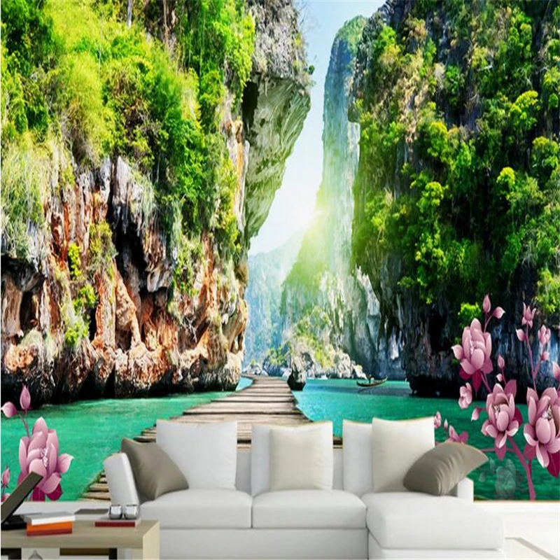 

Большие пользовательские обои beibehang, пейзаж, Каньон, пейзаж, живопись, спальня, гостиная, ТВ, фон с изображением сакуры