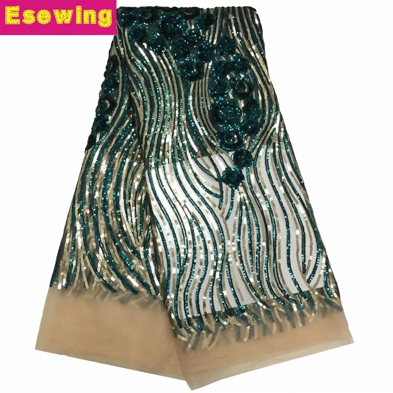 African Champagn Sequins Net Lace Fabric 2019 Style Nigeria Sequined Swiss Mesh Tulle For Women Party Wedding Dress Fabrics | Дом и сад