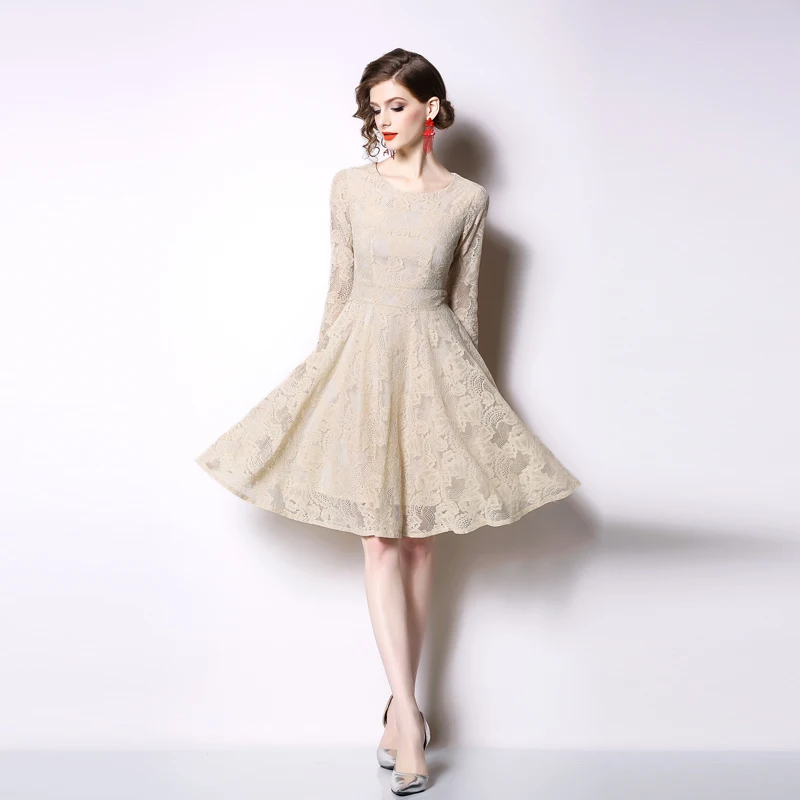 Весеннее платье в европейском стиле 2019 новые женские модные тонкие кружевные