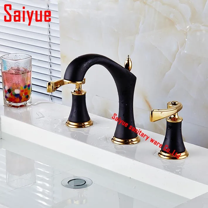 2016 новое Прибытие золото и черный Широкое Ванная комната двойные ручки смеситель