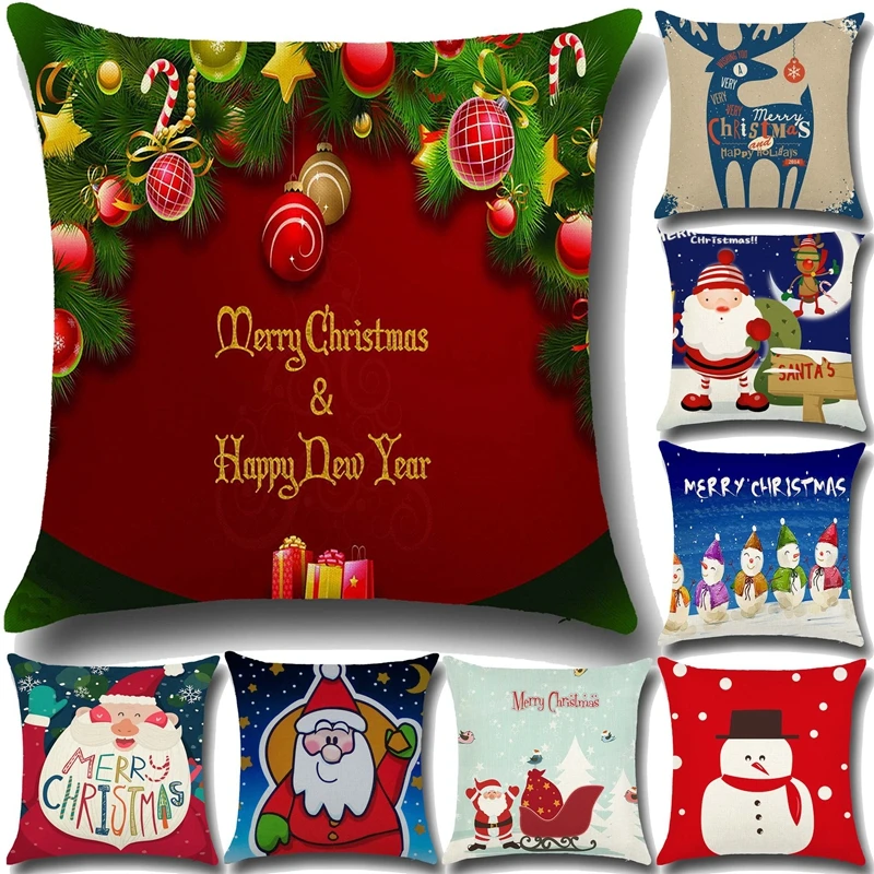 

Christmas Day Elk Cushion Cover Cotton Linen Decorative Pillowcase Chair Seat Square 45x45cm Pillow Cover Home Living Textile