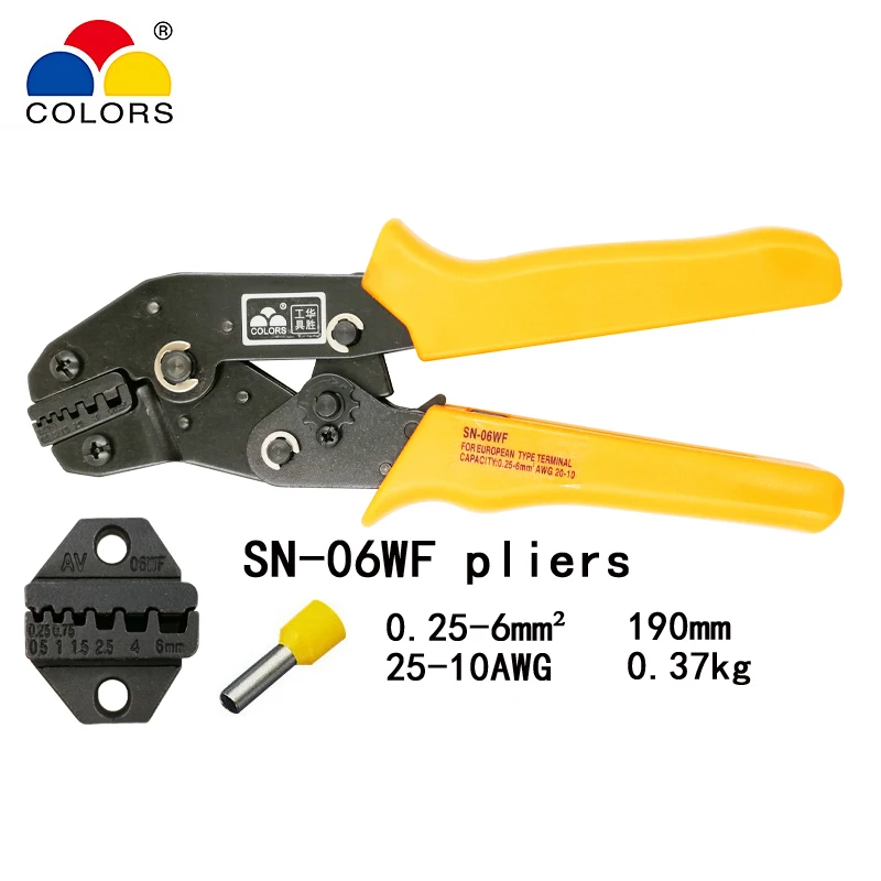 Цвета SN-06WF 0 25-6 мм2 24-10AWG обжимные плоскогубцы Европейский стиль для трубчатого