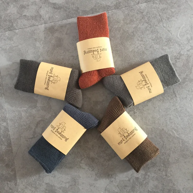 Зимние плотные теплые хлопковые носки в винтажном стиле для малышей однотонные