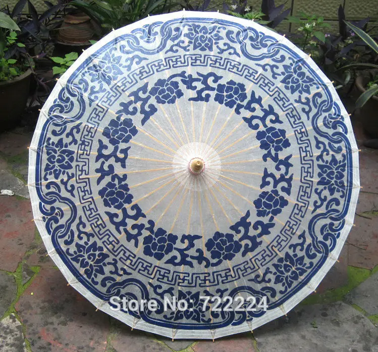 Бесплатная доставка диаметр 84 см китайский традиционный синий и белый зонтик