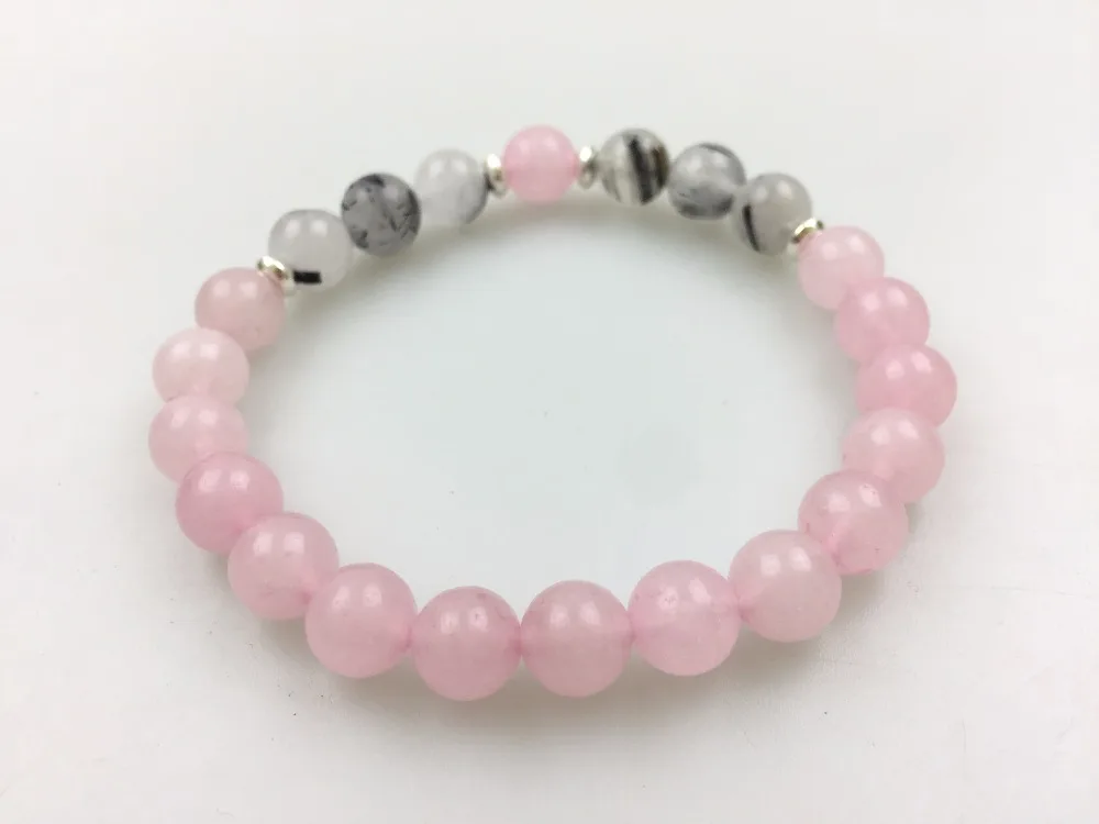 Розовый кристаллический браслет рутилированные кварцевые браслеты Mala Beads