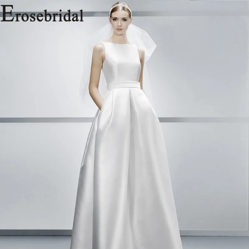 Erosebridal Новое поступление 2019 Белый сатин вечернее платье с квадратным вырезом