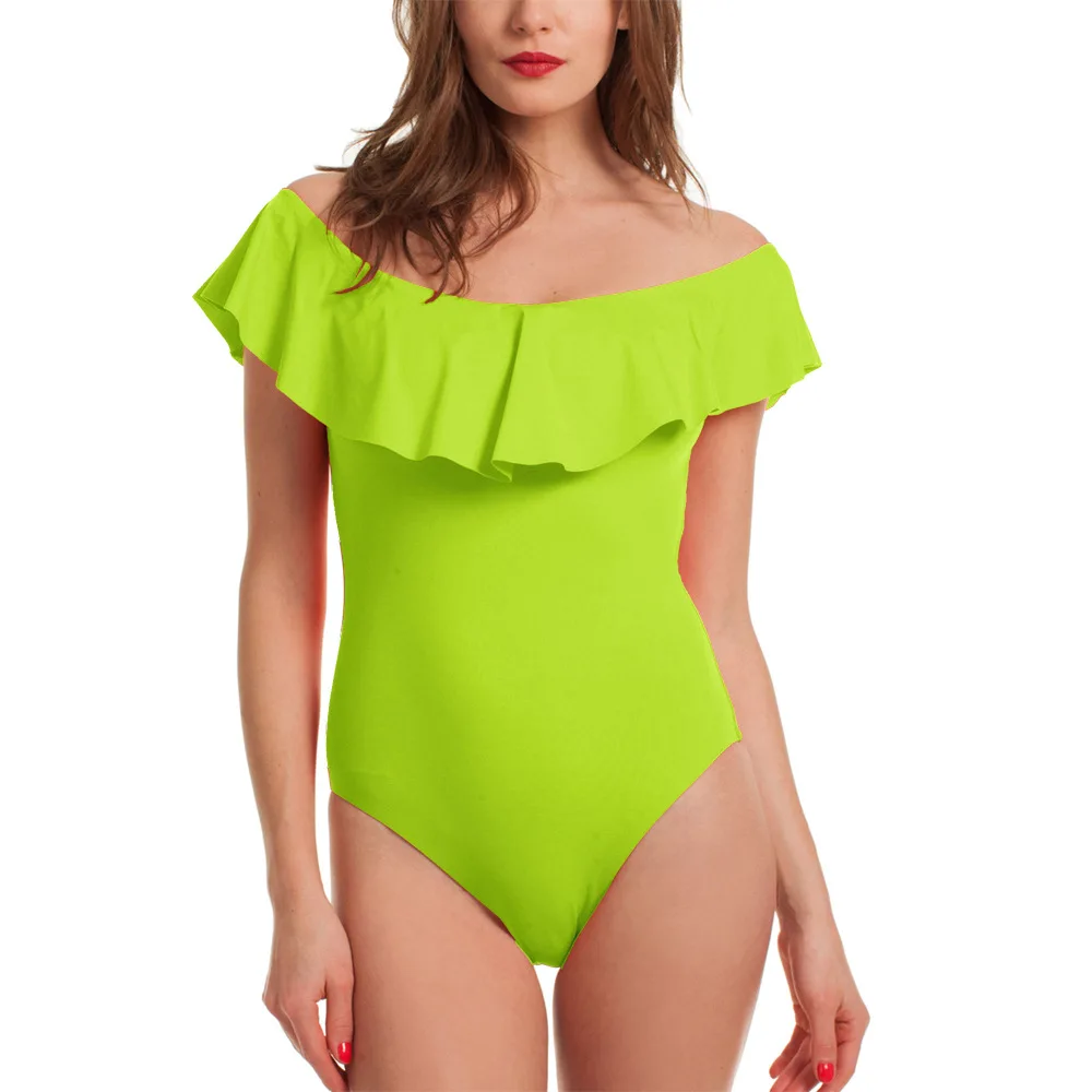 bright green Летний женский боди с открытыми плечами и оборками, новинка, короткий рукав, без бретелек, обтягивающие боди, открытая спина, обтягивающий боди, костюм - Цвет: bright green
