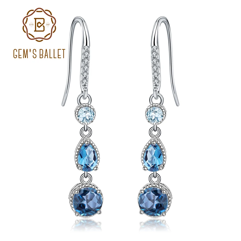 Женские серьги GEM'S BALLET Topaz элегантные из стерлингового серебра 925 пробы с