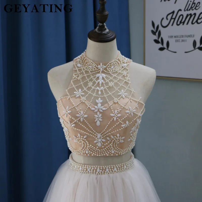 Платье для выпускного вечера из двух предметов с жемчугом цвета шампанского