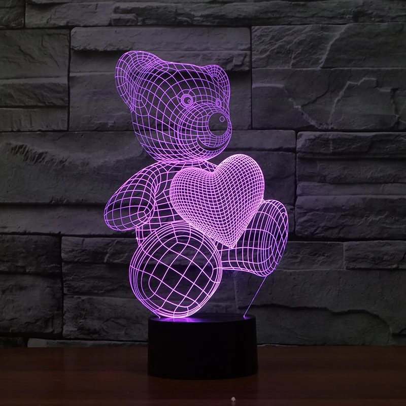3D Оптическая иллюзия LED Мишка Тедди ночник 7 цветов Изменение декор комнаты свет