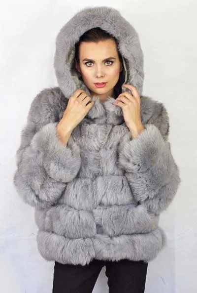 light gray Linhaoshengyue Длина 60 см натуральный Лисий мех пальто с капюшоном - Цвет: light gray