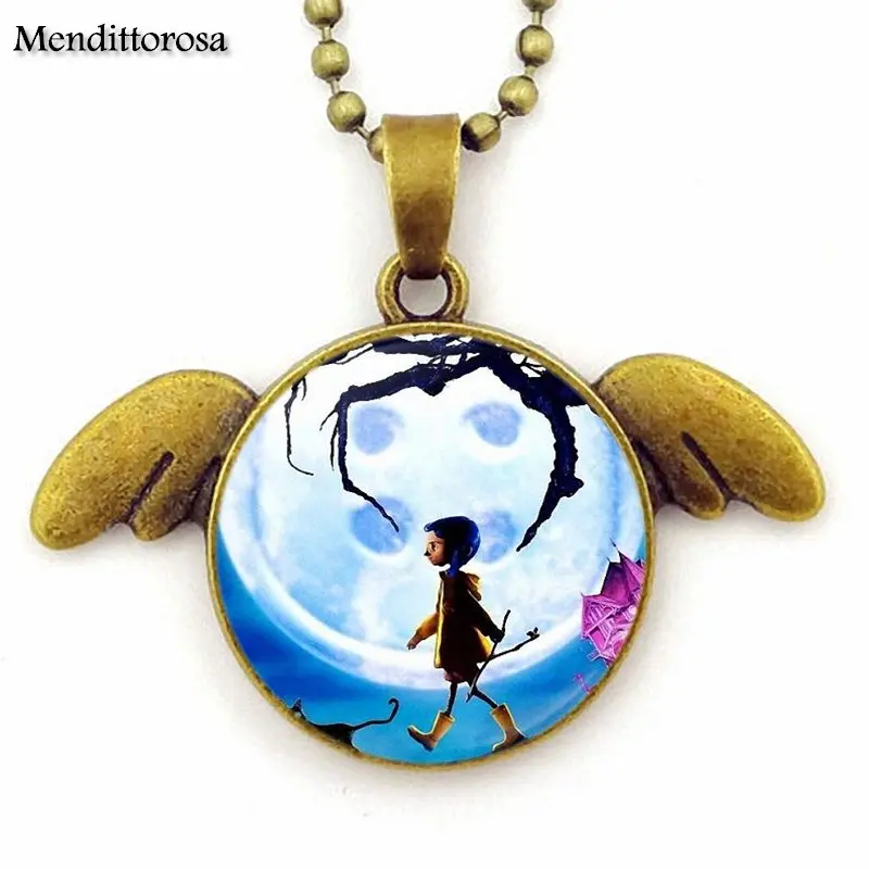 Jewelry With Bronze Plated Glass Cabochon Choker Angel Wings Pendant Necklace For Schoolgirl Maxi Coraline y la Puerta Secreta | Украшения