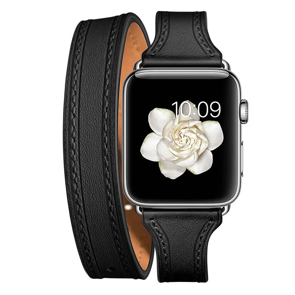 Браслет для Apple Watch, ремешок из натуральной кожи 42 мм, 38 мм, 44 мм, 40 мм, iWatch Series 5, 4, 3, 2, 1, двойной ремешок для наручных часов