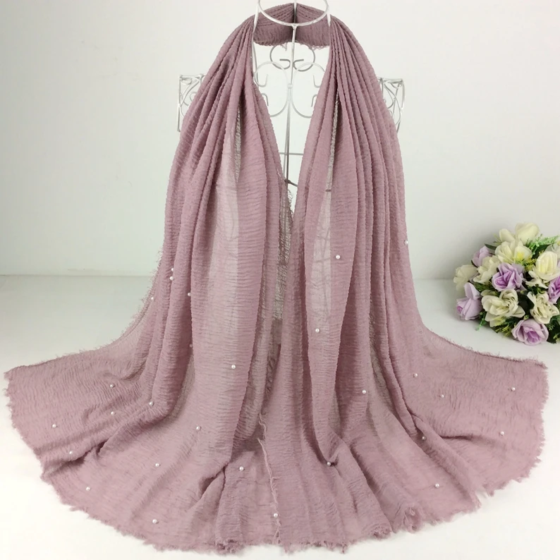 Жемчужины морщинки простые обертывание пузырчатая вискоза длинные бахромы шарф