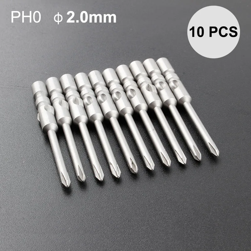 PH0 2.0mm 40 мм 10 шт. PH0-PH2 головка электрической отвёртки набор сверл Круглый хвостовик Магнитный S2 легированная сталь для поперечной головки Torx 1,2 мм~ 4,0 мм - Цвет: PH0 2.0mm