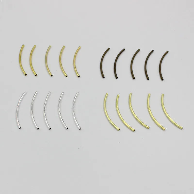 

100pcs 30/40/50mm Length gold silver plated Metal Curved round Tube Spacer Beads for DIY Chock Necklace Bracelet Findings