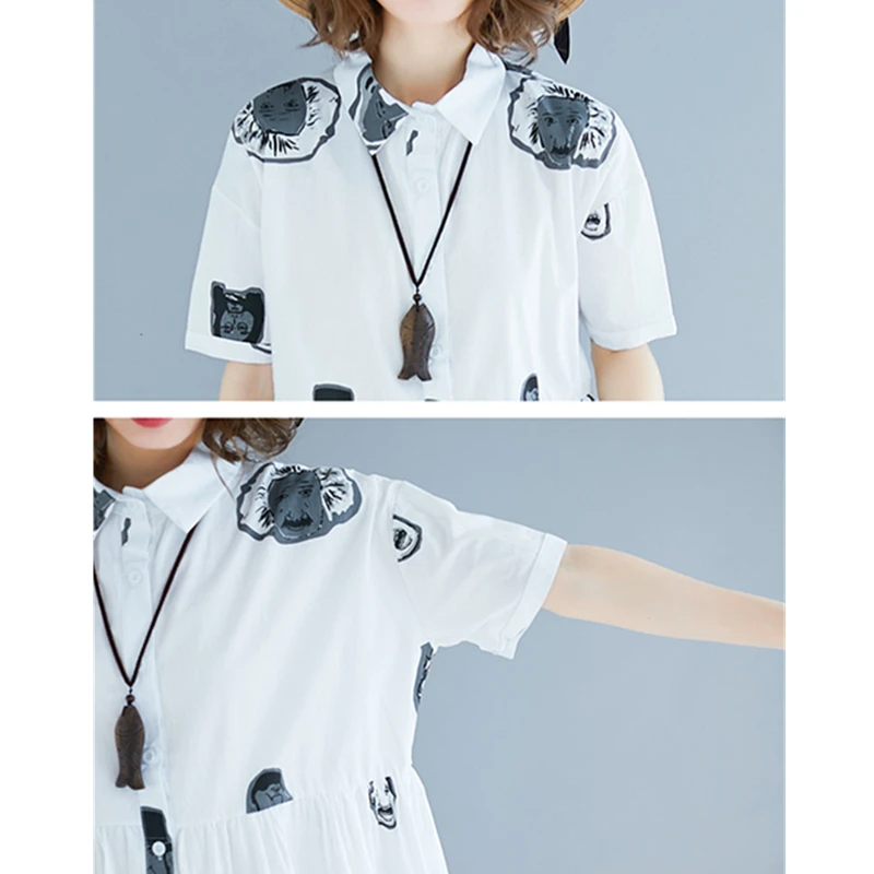 Лето 2020 Новое модное платье с принтом из мультфильма женское льняное мини