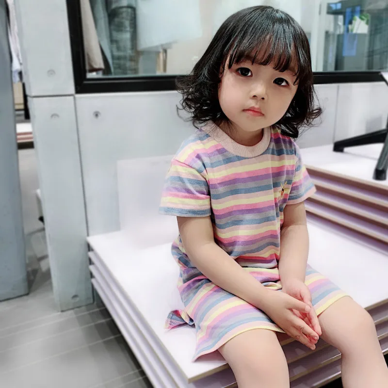 Детское платье с короткими рукавами Радужное из 100% хлопка для девочек детские