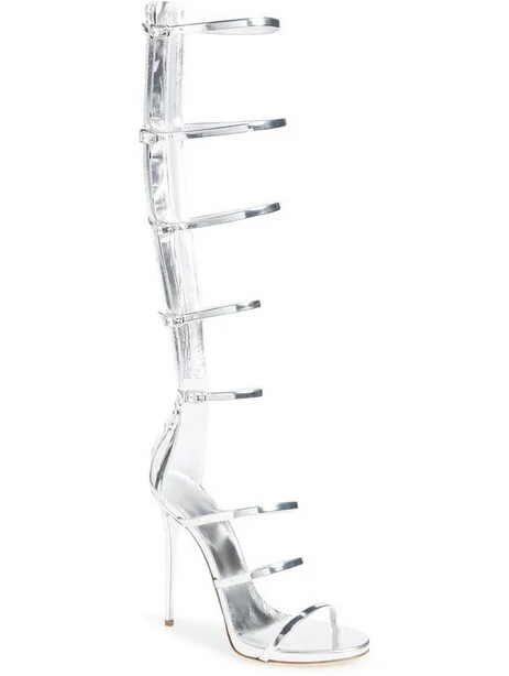 Женские босоножки на высоком каблуке золотистые/Серебристые