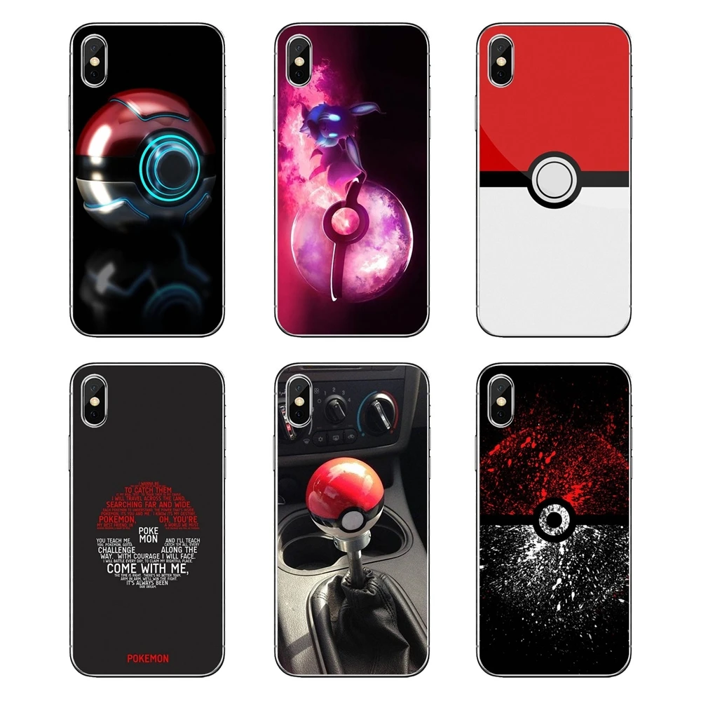 Для iPod Touch iPhone 4 4S 5 5S 5C SE 6 6S 7 8 X XR XS Plus MAX чехлы из ТПУ красный белый Покемон покебол