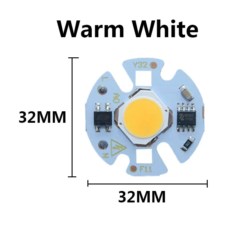 Warm White 32MM 5 шт. в партии 3 Вт 5 Вт 7 Вт 9 Вт AC185-AC220V светодиодный COB Чип-светильник без необходимости драйвера умная лампочка с ИС-лампой для DIY светодиодный прожектор светильник Точечный светильник - Испускаемый цвет: Warm White 32MM