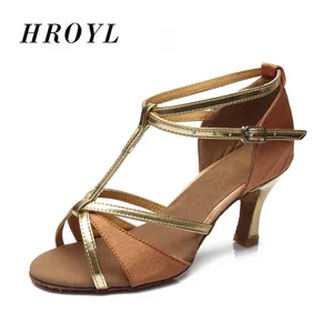 Туфли для бальных танцев для девочек, женские туфли для латиноамериканских танцев, танцев, сальсы, обувь для тренировок, Т-образные шнурки, черные, коричневые, на каблуке 57 см