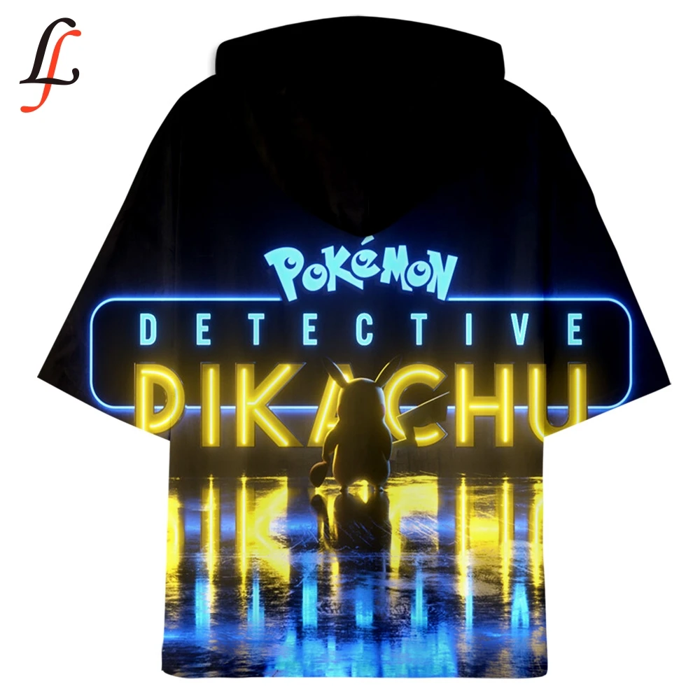 Футболка с капюшоном Pokemon Pikachu 3D аниме мультфильм коротким рукавом Мори девушки