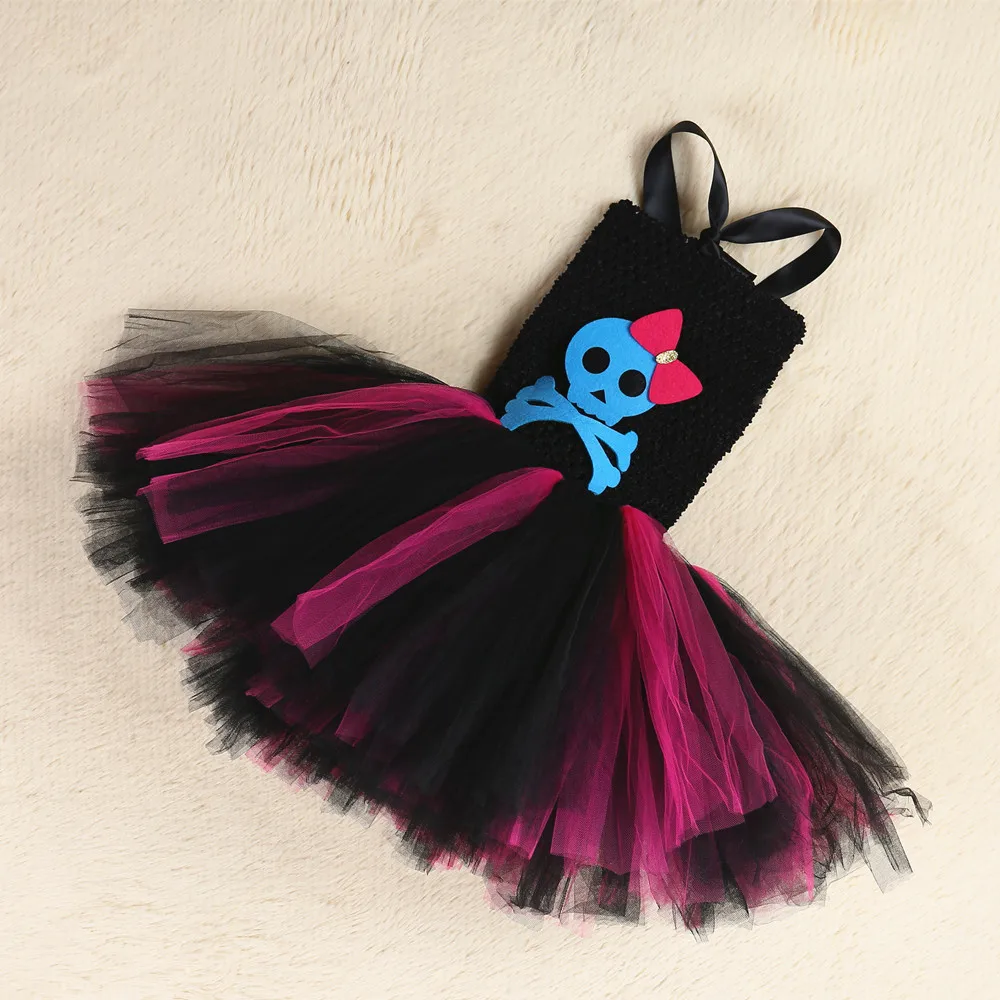 

Black Scary Skull Pattern Toddler Girls Unicorn Dress Rock Star Halloween Costumes for Girls Tutu Dress with Unicorn Headband