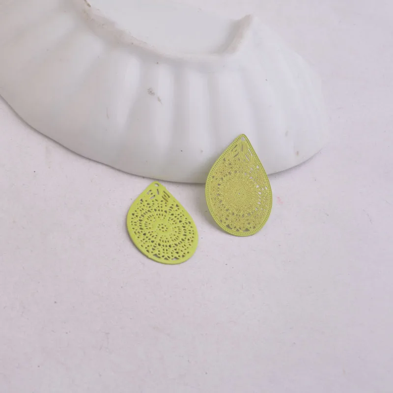 Mustard Green 50 шт. AC3894 16*24 мм капли воды Подвески серебряного цвета желтый черный Шарм металлические ювелирные изделия филигранные серьги - Окраска металла: Mustard Green
