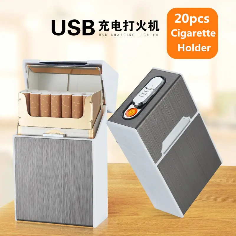 Металлический чехол для сигарет коробка с электронная USB Зажигалка 20 шт
