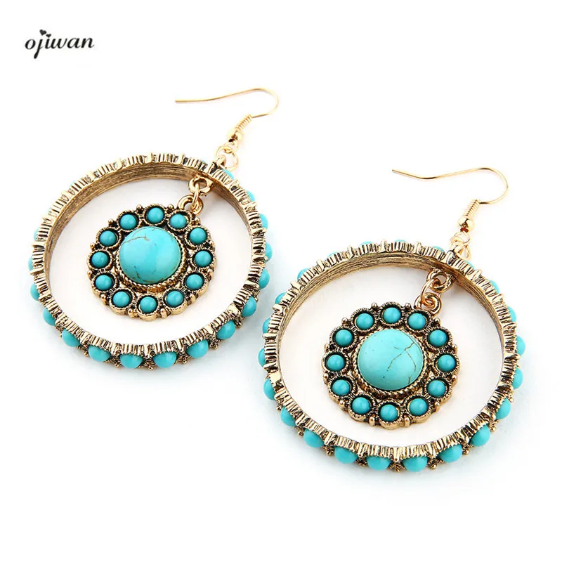 серьги с камнями Gypsy обруча чешские хиппи aritos индийский индейские украшения