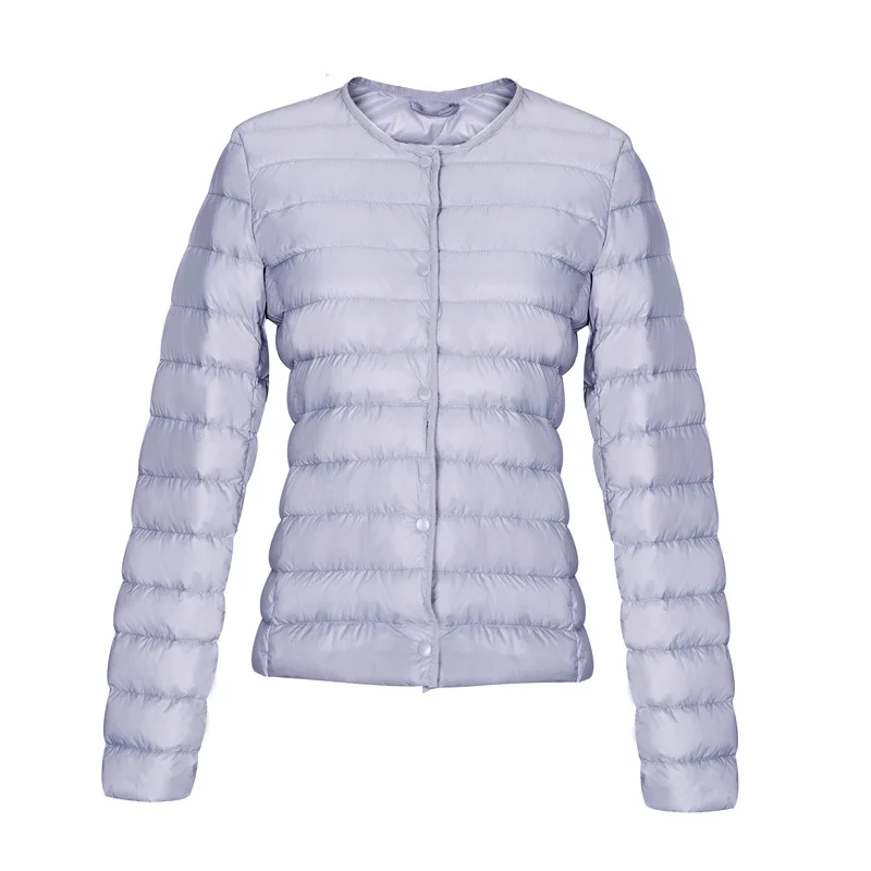 light gray SINGRAIN, женский ультра легкий пуховик, белый утиный пух, пальто с круглым вырезом, светильник, верхняя одежда, тонкое портативное зимнее пальто на пуговицах - Цвет: light gray