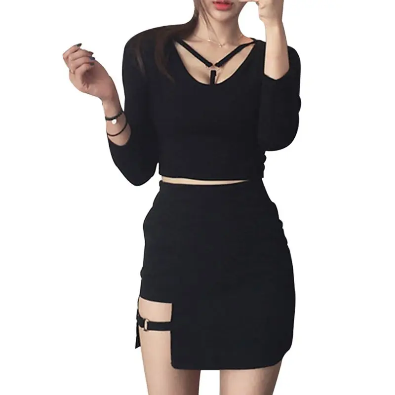

Womens Summer Cotton Sexy Mini Pencil Skirt High Waisted Hollow Out Asymmetric Solid Color Metal Ring Decor Package Hip Cocktail