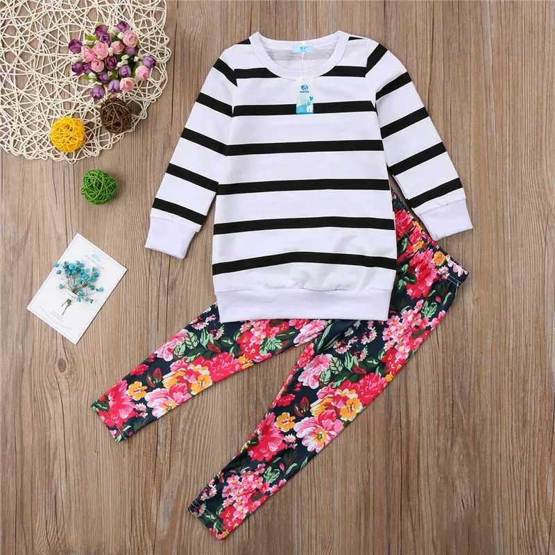 2 шт. Спортивная футболка с длинным рукавом и штаны цветочным принтом | Мать