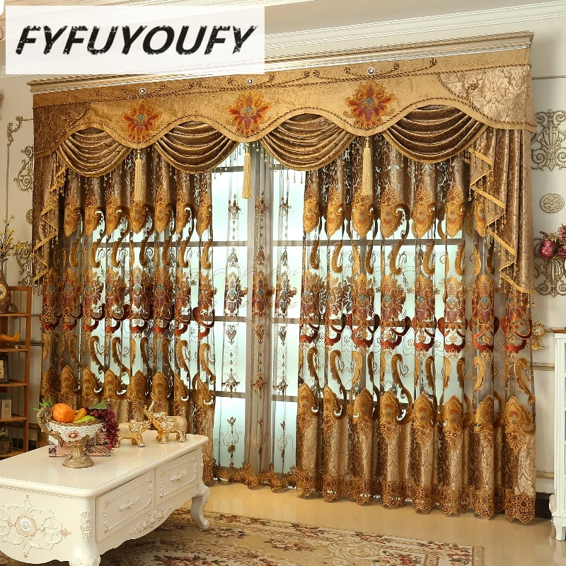 FYFUYOUFY Роскошные затемняющие шторы для гостиной, шторы с цветочной вышивкой для спальни, окна, тканевые шторы тюлевые шторы - изображение