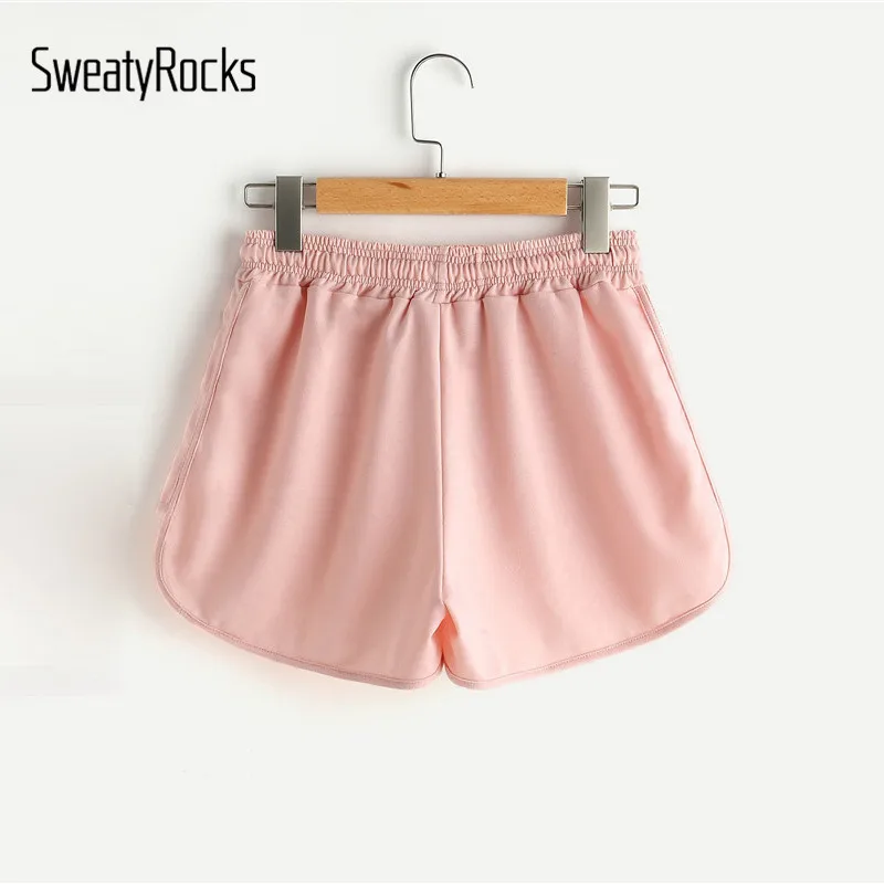 SweatyRocks, шорты с завязками на талии, шорты с дельфинами, уличная одежда, Женские базовые шорты,, летние повседневные однотонные шорты для спорта и отдыха