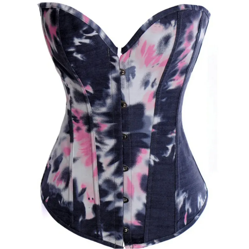 

Black Denim Bustier Corset Sexy Steampunk Waist Trainer Body Shaper Women Slimming Overbust Burlesque Plus Size Gothic Clothing