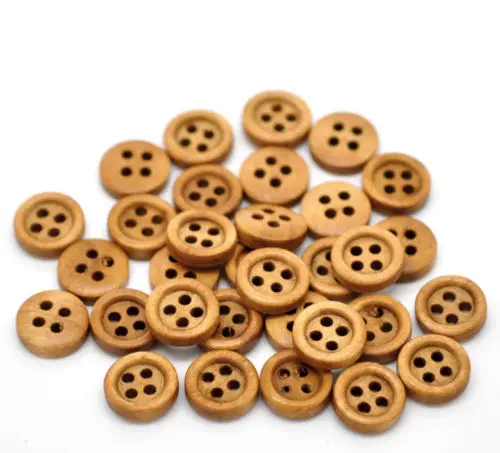 

100pcs 9mm Mini Light Brown Wood Buttons 4 Holes Craft Clothe Sewing Decor Button